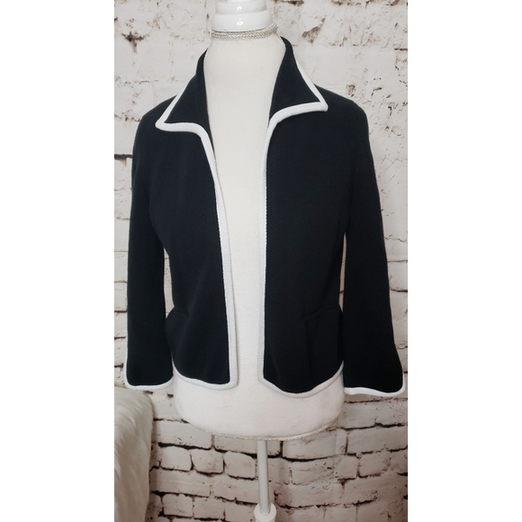 White + Warren Black Cardigan w/White Trim Sz Sm - Picture 1 of 6